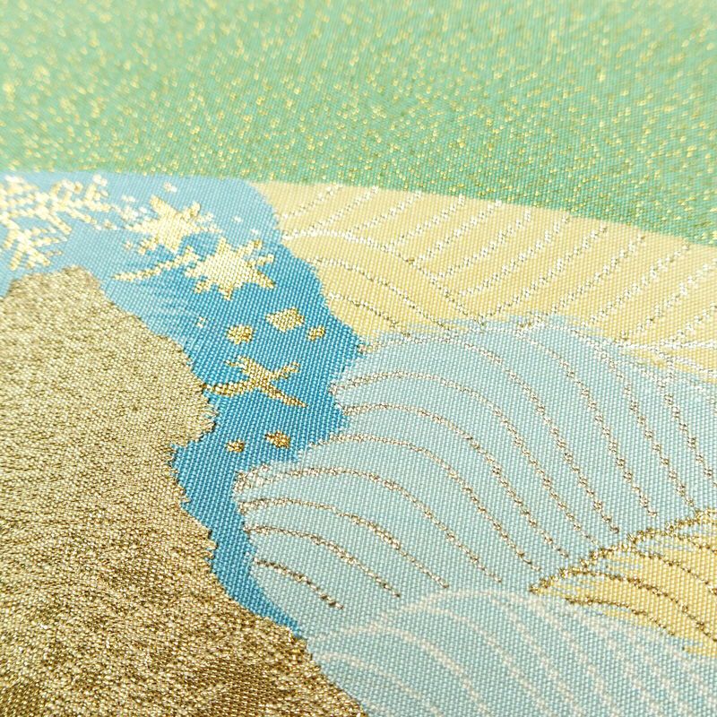 袋帯 つづれ織 太鼓柄 美品 フォーマル用 正絹 人物・動物柄 箔 帯 入学式 卒業式 パステルカラー 金通し 緑・うぐいす色_画像5