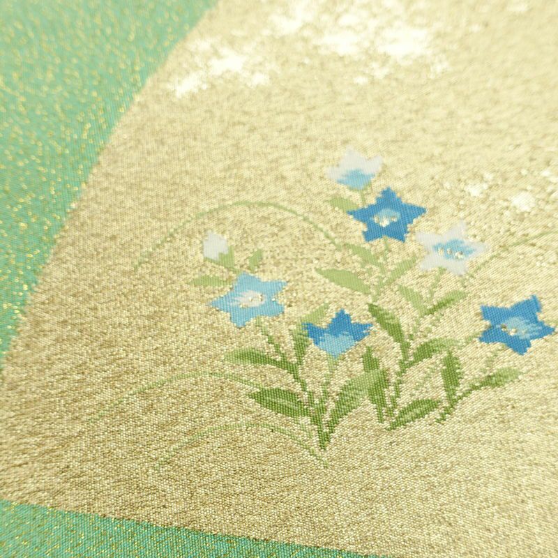 袋帯 つづれ織 太鼓柄 美品 フォーマル用 正絹 人物・動物柄 箔 帯 入学式 卒業式 パステルカラー 金通し 緑・うぐいす色_画像6