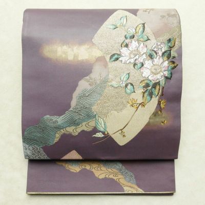 袋帯 六通柄 美品 証紙あり フォーマル用 正絹 花柄 箔 刺繍 金糸 帯 入学式 卒業式 結婚式 紫・藤色
