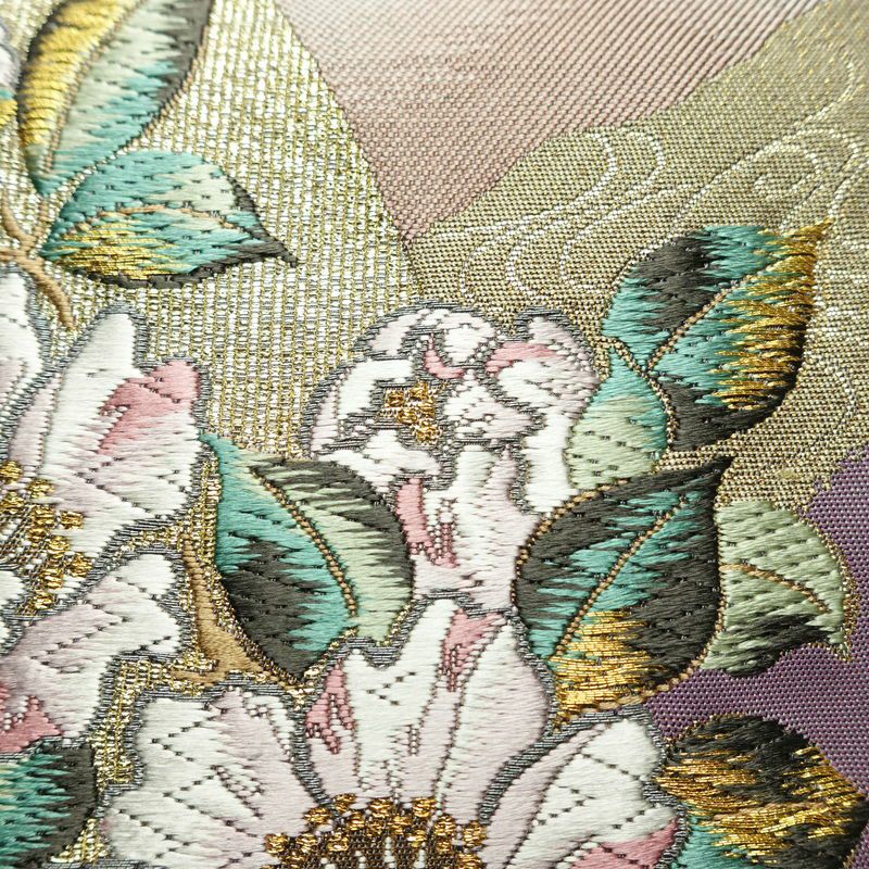 袋帯 六通柄 美品 証紙あり フォーマル用 正絹 花柄 箔 刺繍 金糸 帯 入学式 卒業式 結婚式 紫・藤色_画像4