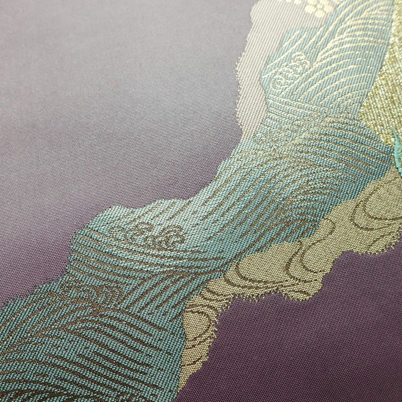 袋帯 六通柄 美品 証紙あり フォーマル用 正絹 花柄 箔 刺繍 金糸 帯 入学式 卒業式 結婚式 紫・藤色_画像7
