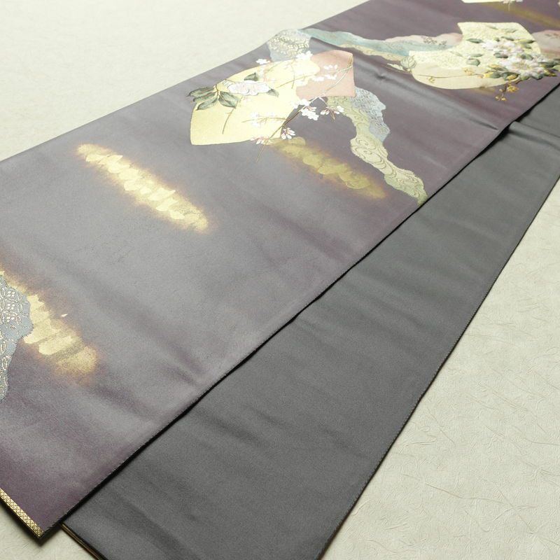 袋帯 六通柄 美品 証紙あり フォーマル用 正絹 花柄 箔 刺繍 金糸 帯 入学式 卒業式 結婚式 紫・藤色_画像9