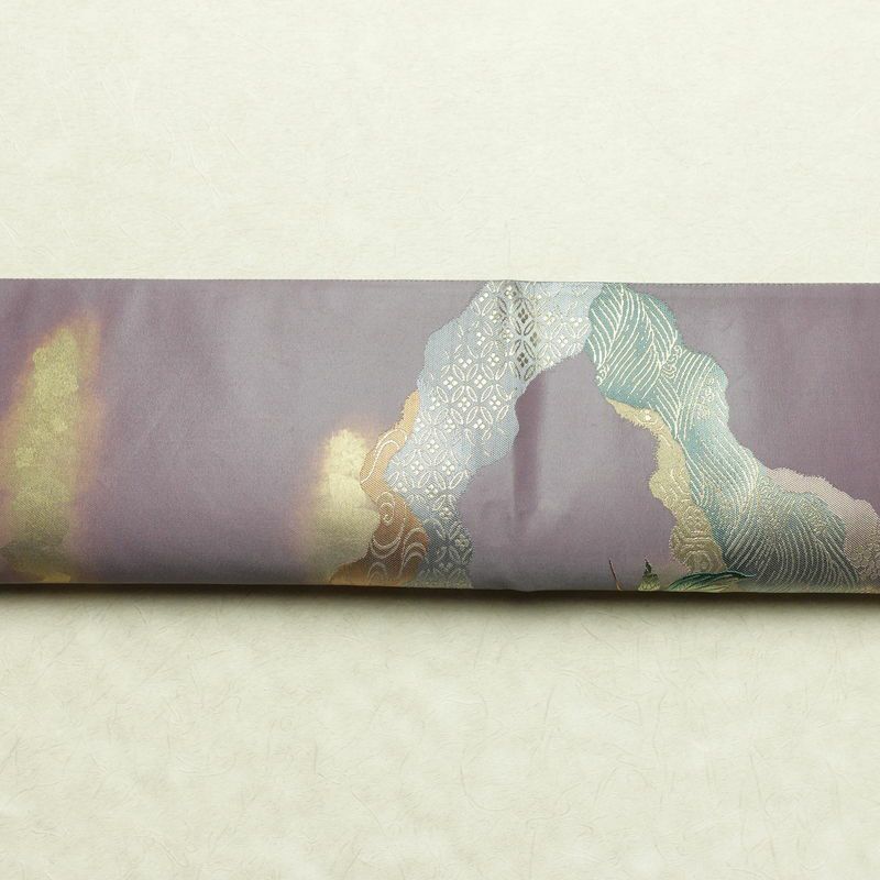 袋帯 六通柄 美品 証紙あり フォーマル用 正絹 花柄 箔 刺繍 金糸 帯 入学式 卒業式 結婚式 紫・藤色_画像13