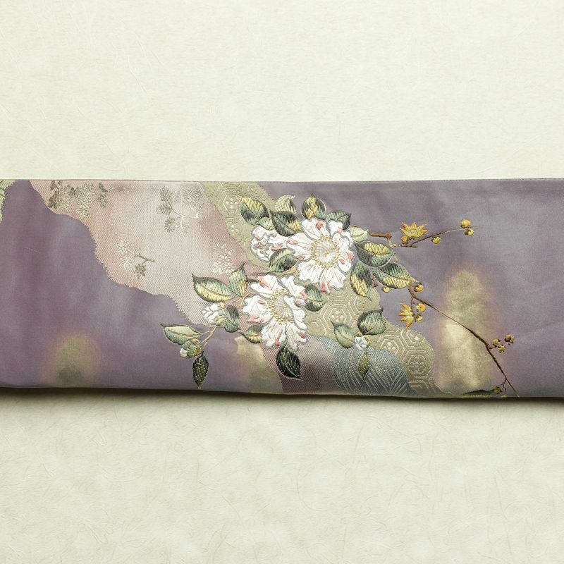 袋帯 六通柄 美品 証紙あり フォーマル用 正絹 花柄 箔 刺繍 金糸 帯 入学式 卒業式 結婚式 紫・藤色_画像14