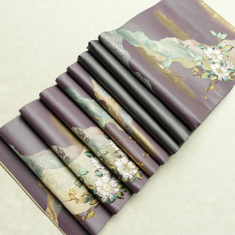 袋帯 六通柄 美品 証紙あり フォーマル用 正絹 花柄 箔 刺繍 金糸 帯 入学式 卒業式 結婚式 紫・藤色_画像18