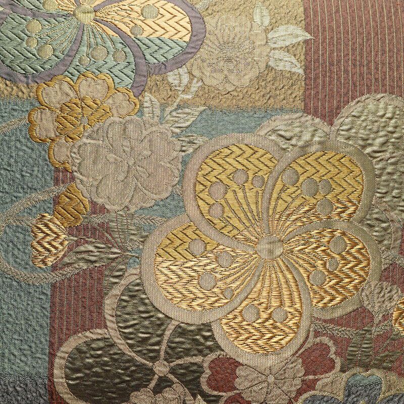袋帯 六通柄 良品 フォーマル用 正絹 花柄 箔 金糸 帯 入学式 卒業式 結婚式 桜 くすみカラー 多色使い_画像2