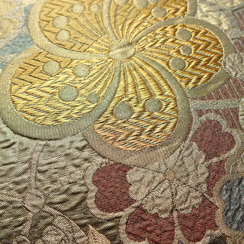 袋帯 六通柄 良品 フォーマル用 正絹 花柄 箔 金糸 帯 入学式 卒業式 結婚式 桜 くすみカラー 多色使い_画像3
