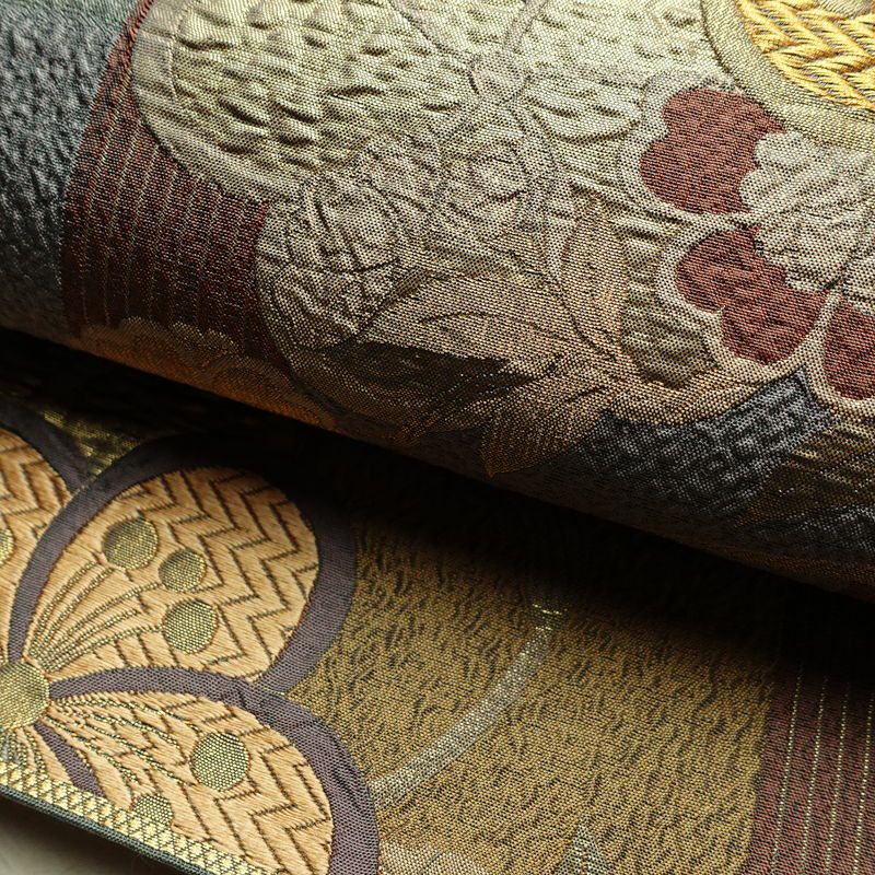 袋帯 六通柄 良品 フォーマル用 正絹 花柄 箔 金糸 帯 入学式 卒業式 結婚式 桜 くすみカラー 多色使い_画像8