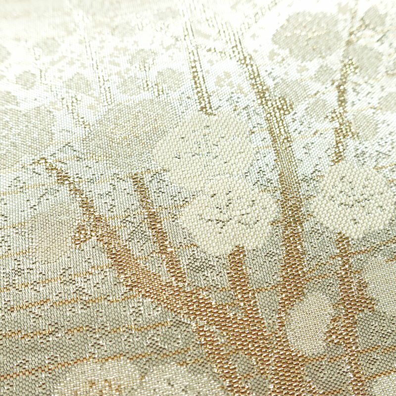 袋帯 六通柄 フォーマル用 正絹 木の葉・植物柄 箔 帯 入学式 卒業式 結婚式 金・銀_画像5