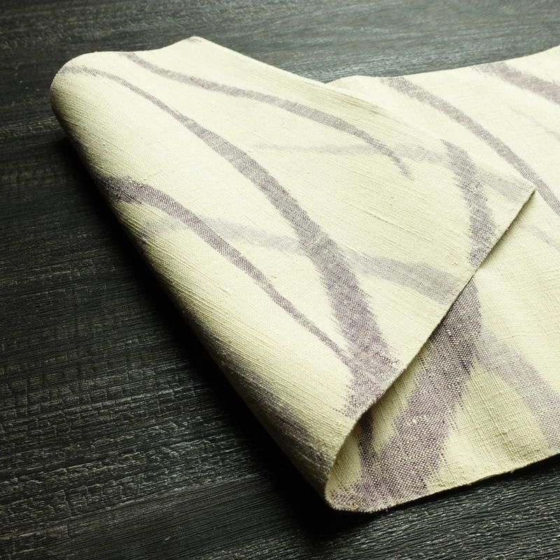 名古屋帯 全通柄 正絹 木の葉・植物柄 松葉仕立て 帯 紬地 芝 クリーム_画像8