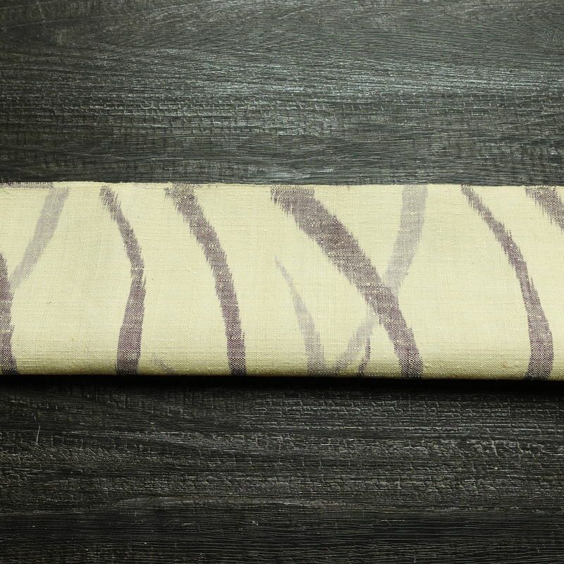 名古屋帯 全通柄 正絹 木の葉・植物柄 松葉仕立て 帯 紬地 芝 クリーム_画像11