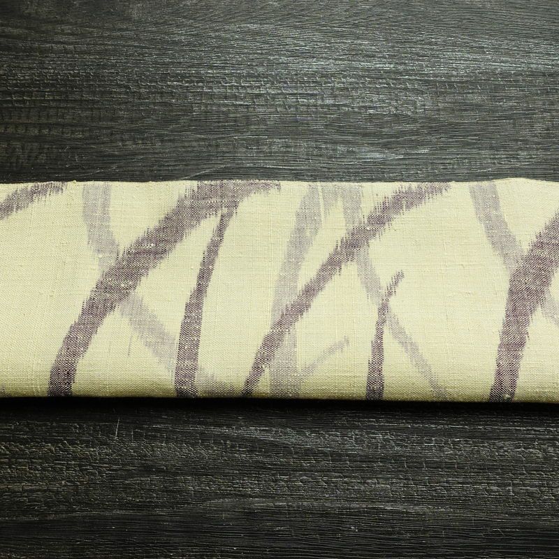 名古屋帯 全通柄 正絹 木の葉・植物柄 松葉仕立て 帯 紬地 芝 クリーム_画像12