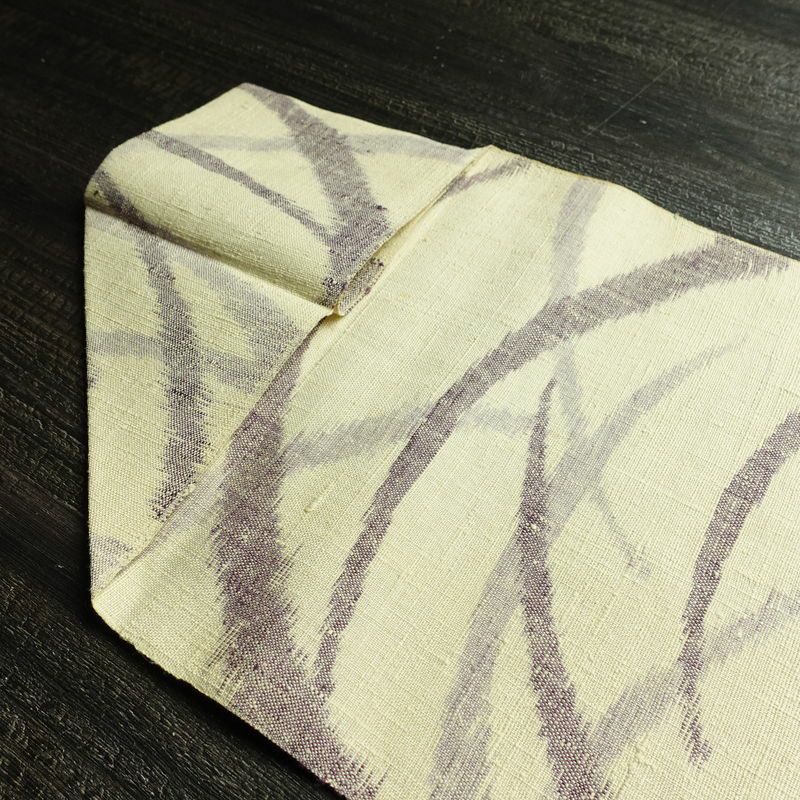 名古屋帯 全通柄 正絹 木の葉・植物柄 松葉仕立て 帯 紬地 芝 クリーム_画像17