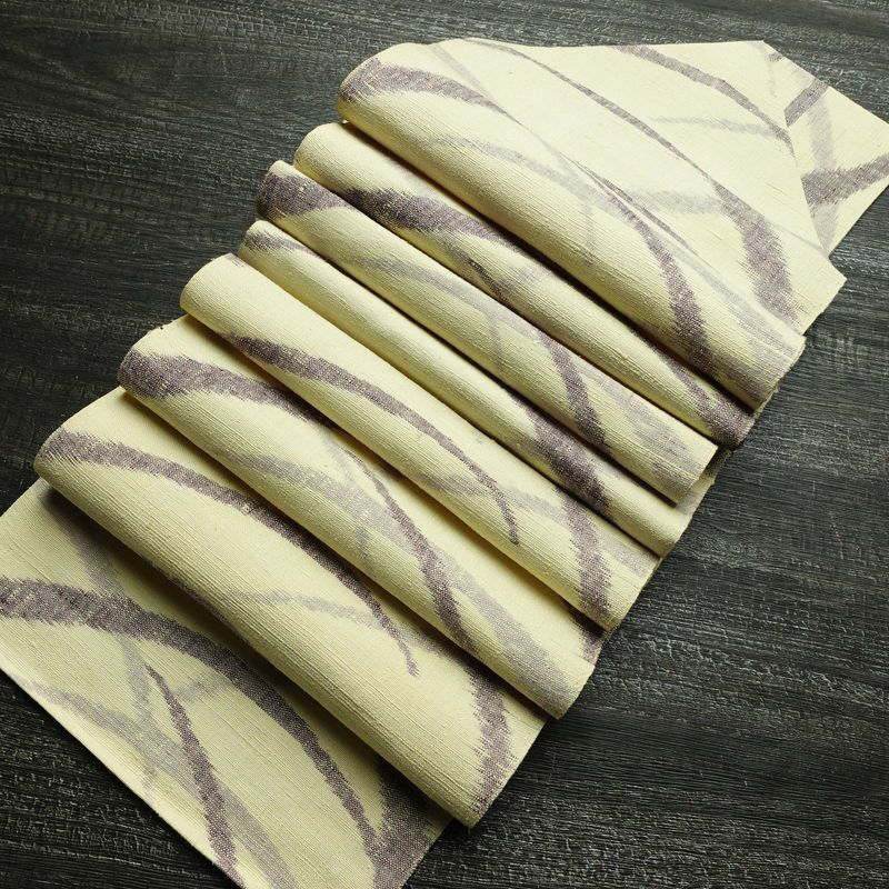 名古屋帯 全通柄 正絹 木の葉・植物柄 松葉仕立て 帯 紬地 芝 クリーム_画像20