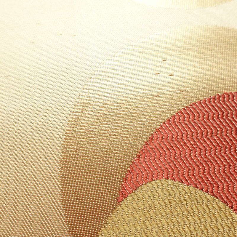 名古屋帯 太鼓柄 良品 正絹 花柄 名古屋仕立て 箔 帯 ベージュ_画像4