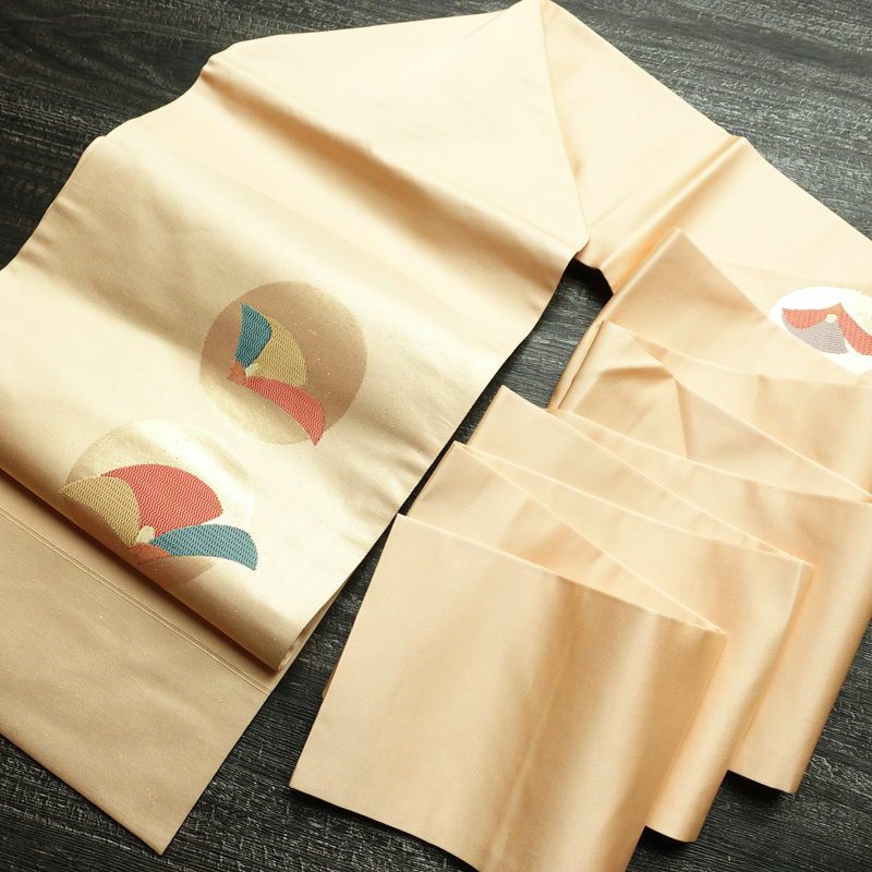 名古屋帯 太鼓柄 良品 正絹 花柄 名古屋仕立て 箔 帯 ベージュ_画像17