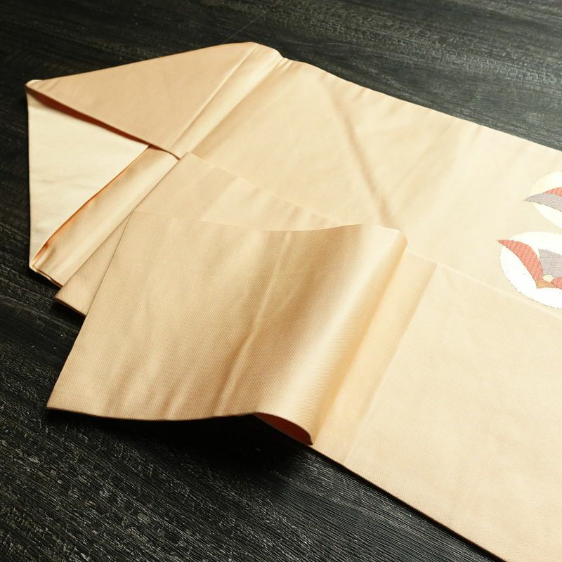 名古屋帯 太鼓柄 良品 正絹 花柄 名古屋仕立て 箔 帯 ベージュ_画像21