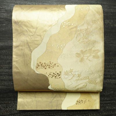 袋帯 六通柄 フォーマル用 正絹 木の葉・植物柄 箔 帯 入学式 卒業式 結婚式 金・銀