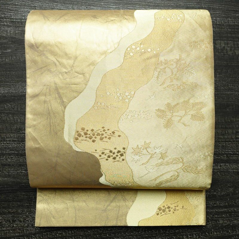 袋帯 六通柄 フォーマル用 正絹 木の葉・植物柄 箔 帯 入学式 卒業式 結婚式 金・銀_画像1
