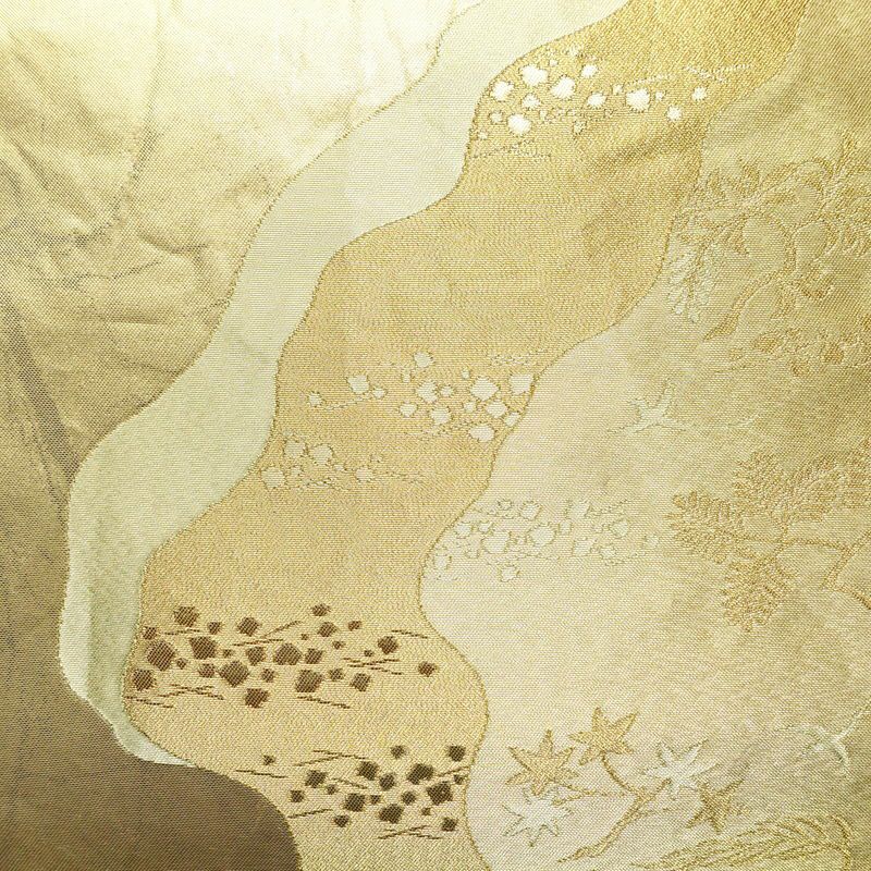 袋帯 六通柄 フォーマル用 正絹 木の葉・植物柄 箔 帯 入学式 卒業式 結婚式 金・銀_画像2