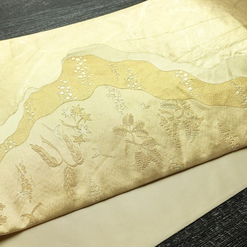 袋帯 六通柄 フォーマル用 正絹 木の葉・植物柄 箔 帯 入学式 卒業式 結婚式 金・銀_画像10