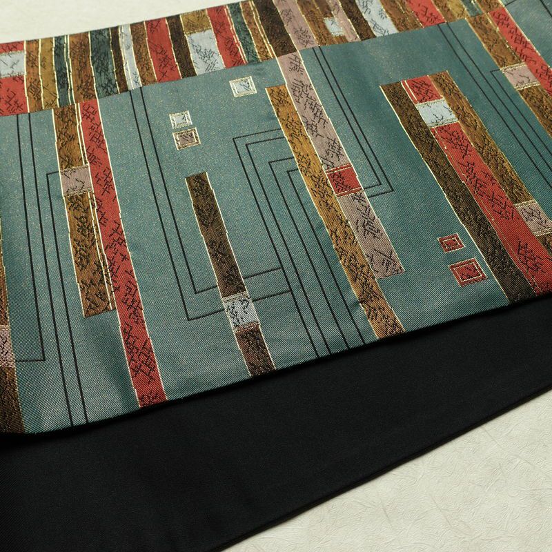 袋帯 六通柄 良品 フォーマル用 正絹 縞柄・線柄 箔 帯 入学式 卒業式 緑・うぐいす色_画像12