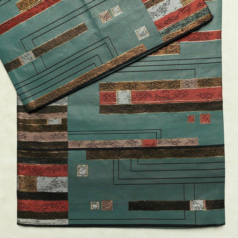 袋帯 六通柄 良品 フォーマル用 正絹 縞柄・線柄 箔 帯 入学式 卒業式 緑・うぐいす色_画像14