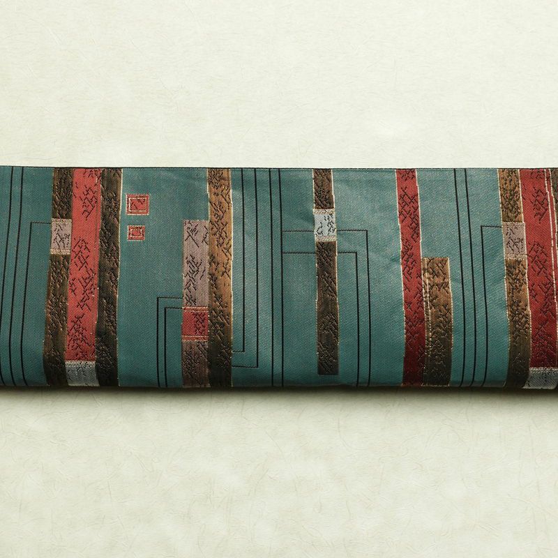 袋帯 六通柄 良品 フォーマル用 正絹 縞柄・線柄 箔 帯 入学式 卒業式 緑・うぐいす色_画像16