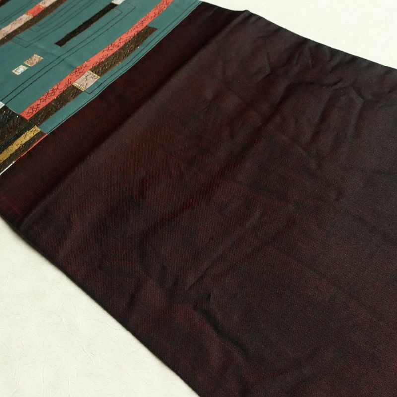 袋帯 六通柄 良品 フォーマル用 正絹 縞柄・線柄 箔 帯 入学式 卒業式 緑・うぐいす色_画像18