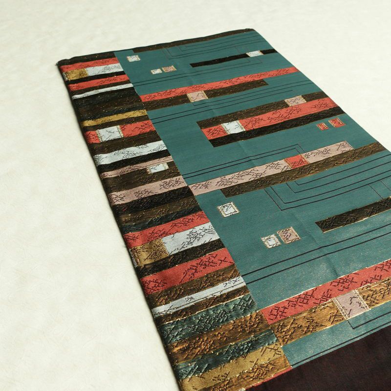 袋帯 六通柄 良品 フォーマル用 正絹 縞柄・線柄 箔 帯 入学式 卒業式 緑・うぐいす色_画像19