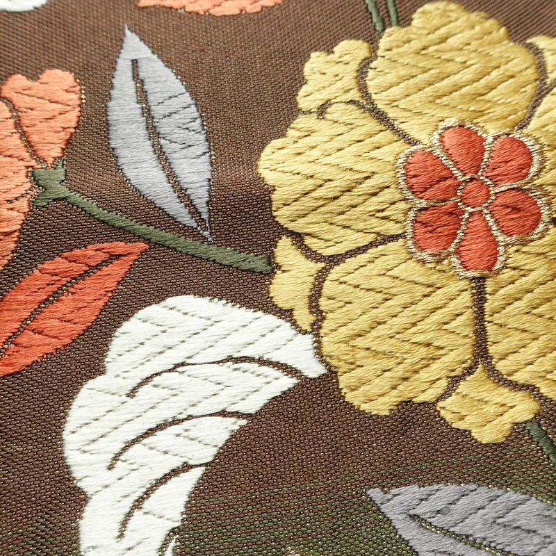 袋帯 紹巴 六通柄 正絹 木の葉・植物柄 金糸 帯 入学式 卒業式 結婚式 多色使い_画像4