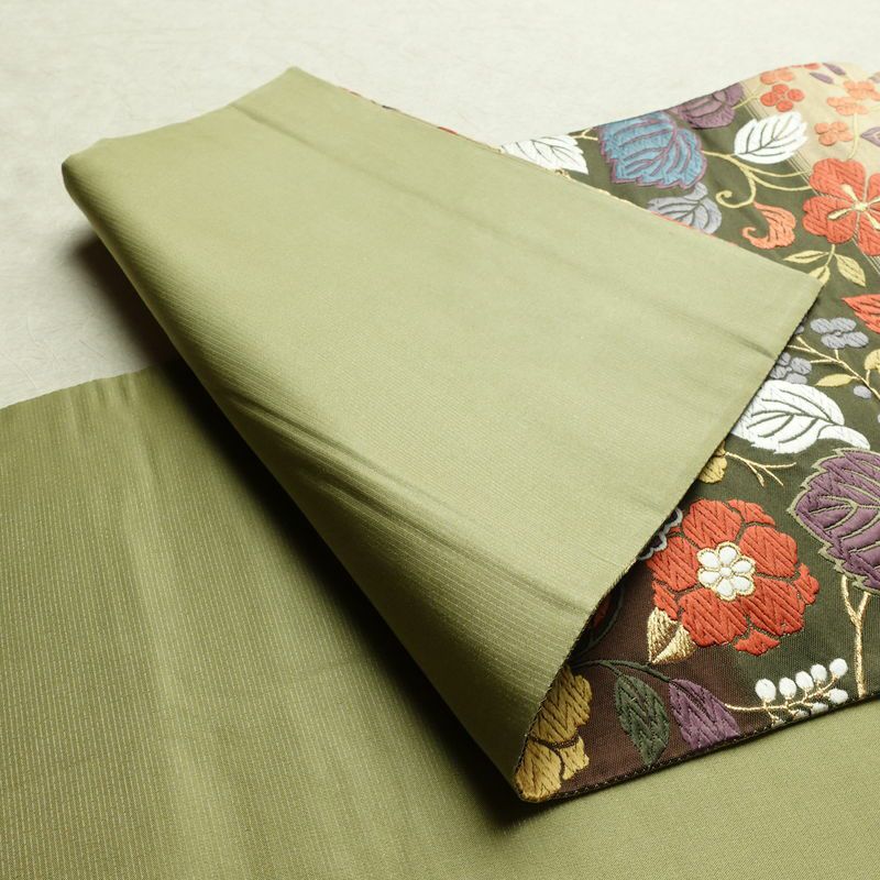 袋帯 紹巴 六通柄 正絹 木の葉・植物柄 金糸 帯 入学式 卒業式 結婚式 多色使い_画像11