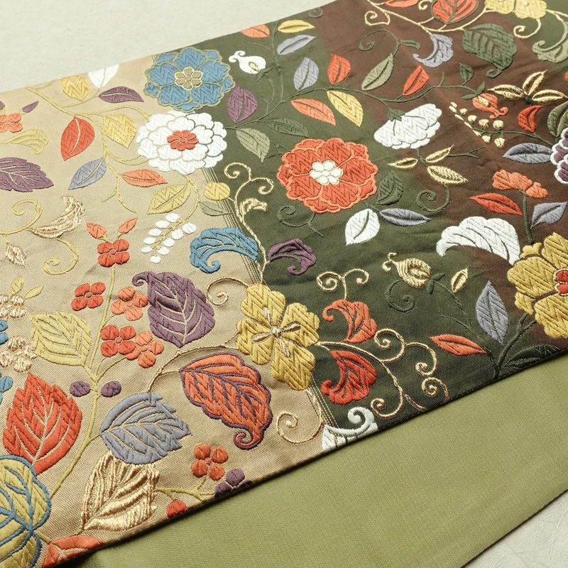 袋帯 紹巴 六通柄 正絹 木の葉・植物柄 金糸 帯 入学式 卒業式 結婚式 多色使い_画像13