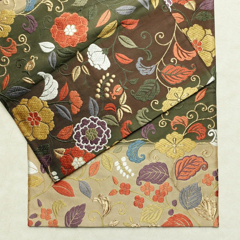 袋帯 紹巴 六通柄 正絹 木の葉・植物柄 金糸 帯 入学式 卒業式 結婚式 多色使い_画像14