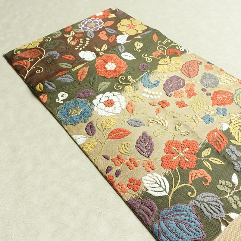 袋帯 紹巴 六通柄 正絹 木の葉・植物柄 金糸 帯 入学式 卒業式 結婚式 多色使い_画像19