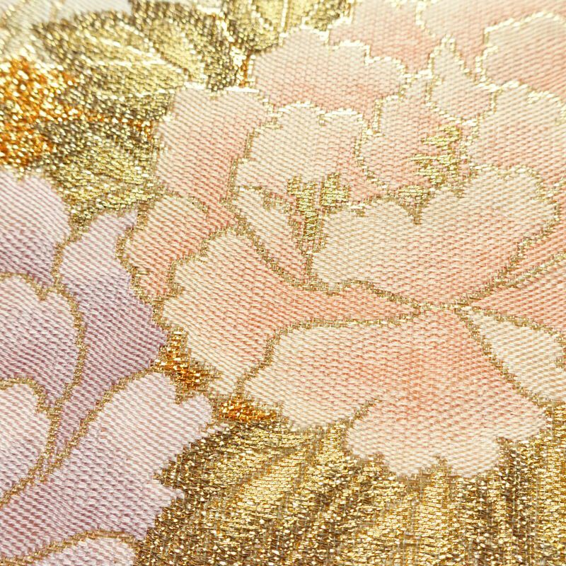袋帯 プラチナ箔 六通柄 美品 フォーマル用 正絹 花柄 箔 金通し 金糸 帯 入学式 卒業式 結婚式 ピンク_画像4