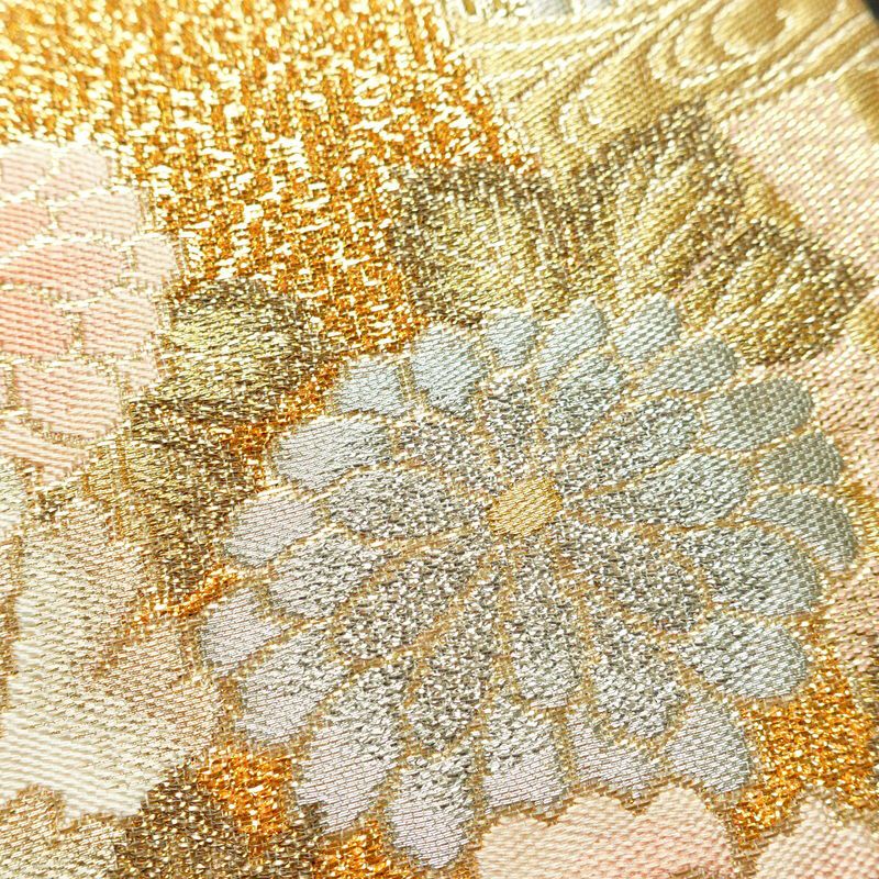 袋帯 プラチナ箔 六通柄 美品 フォーマル用 正絹 花柄 箔 金通し 金糸 帯 入学式 卒業式 結婚式 ピンク_画像5
