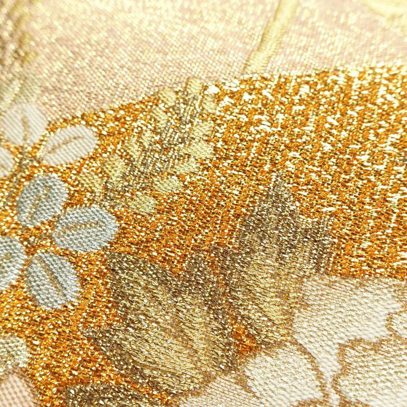 袋帯 プラチナ箔 六通柄 美品 フォーマル用 正絹 花柄 箔 金通し 金糸 帯 入学式 卒業式 結婚式 ピンク_画像7