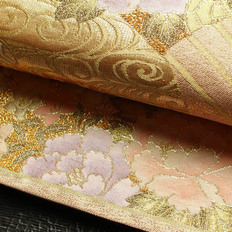 袋帯 プラチナ箔 六通柄 美品 フォーマル用 正絹 花柄 箔 金通し 金糸 帯 入学式 卒業式 結婚式 ピンク_画像10