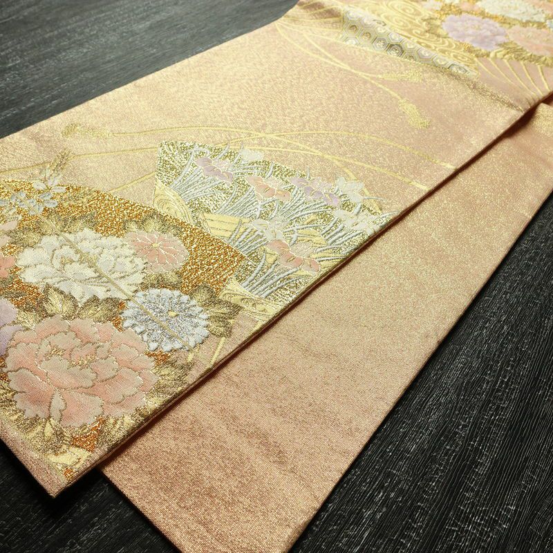 袋帯 プラチナ箔 六通柄 美品 フォーマル用 正絹 花柄 箔 金通し 金糸 帯 入学式 卒業式 結婚式 ピンク_画像11