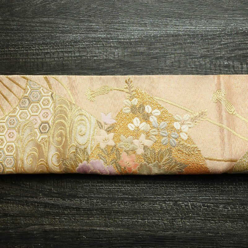 袋帯 プラチナ箔 六通柄 美品 フォーマル用 正絹 花柄 箔 金通し 金糸 帯 入学式 卒業式 結婚式 ピンク_画像15