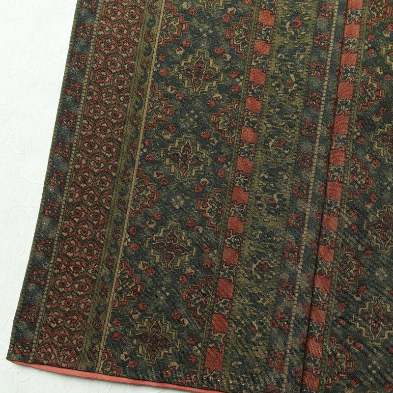 小紋 良品 縮緬 総柄 正絹 縞柄・線柄 袷仕立て 身丈154cm 裄丈64cm 着物 緑・うぐいす色_画像13