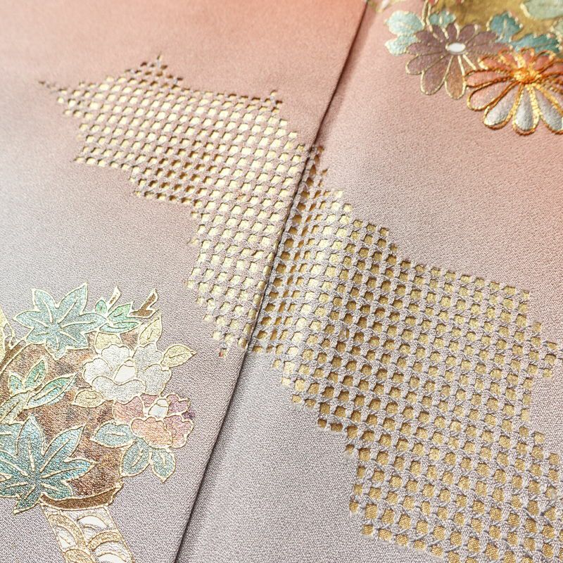 付け下げ 金駒刺繍 正絹 花柄 袷仕立て 身丈165cm 裄丈69cm 箔 刺繍 金彩 フォーマル 着物 入学式 卒業式 結婚式 くすみ朱色 赤・朱_画像8
