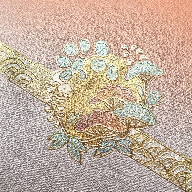 付け下げ 金駒刺繍 正絹 花柄 袷仕立て 身丈165cm 裄丈69cm 箔 刺繍 金彩 フォーマル 着物 入学式 卒業式 結婚式 くすみ朱色 赤・朱_画像12
