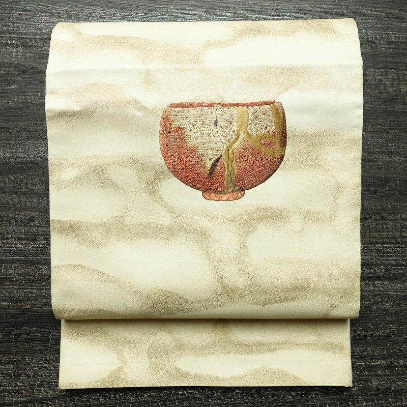 袋帯 太鼓柄 フォーマル用 正絹 その他の柄 箔 刺繍 帯 器 お茶会 クリーム_画像1