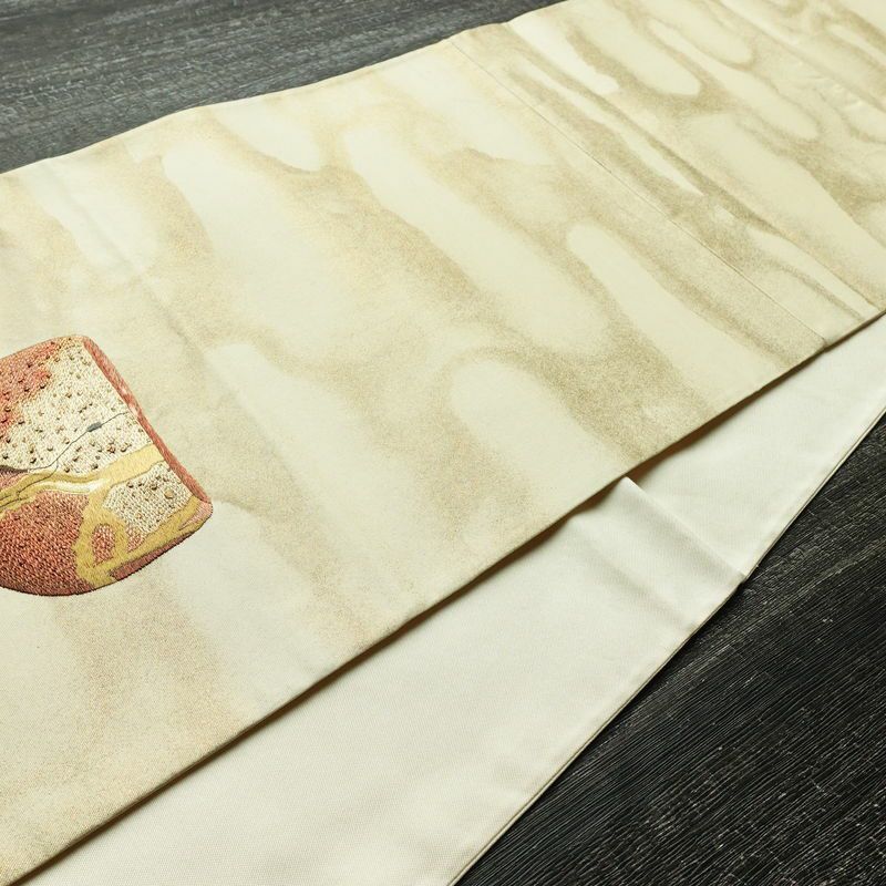 袋帯 太鼓柄 フォーマル用 正絹 その他の柄 箔 刺繍 帯 器 お茶会 クリーム_画像10