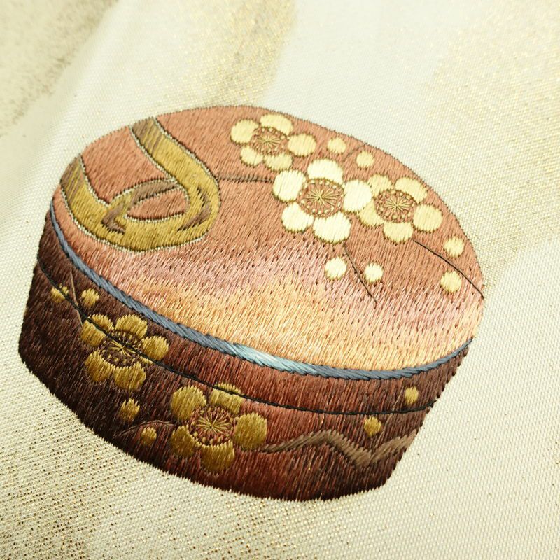 袋帯 太鼓柄 フォーマル用 正絹 その他の柄 箔 刺繍 帯 器 お茶会 クリーム_画像14