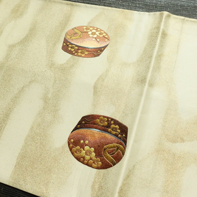 袋帯 太鼓柄 フォーマル用 正絹 その他の柄 箔 刺繍 帯 器 お茶会 クリーム_画像16