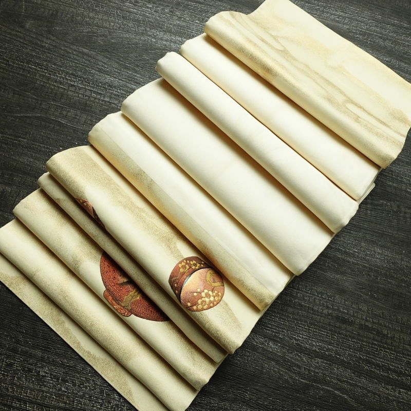 袋帯 太鼓柄 フォーマル用 正絹 その他の柄 箔 刺繍 帯 器 お茶会 クリーム_画像21