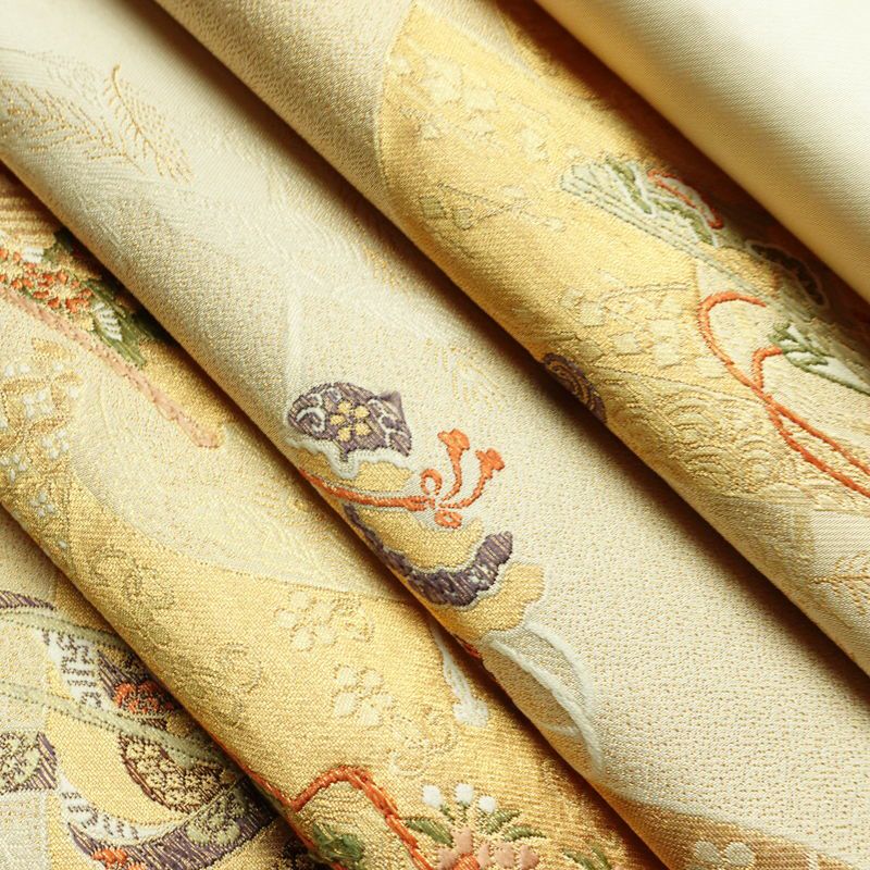 袋帯 銘明錦 六通柄 フォーマル用 正絹 古典柄 箔 金通し 帯 入学式 御所車 扇子 卒業式 結婚式 ベージュ_画像21